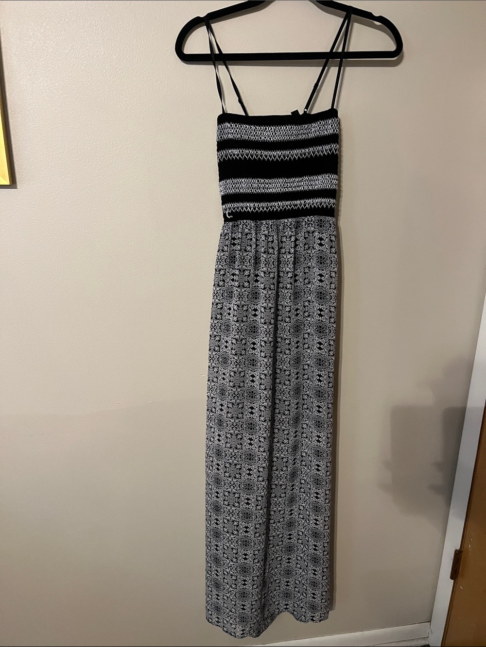 Trixxi Black & White Patterned Smocked Maxi Dress